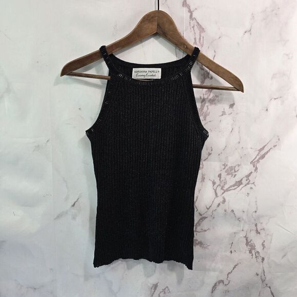 Adrianna Papell Cardigan Womens Small Black Sparkle Shimmer Metallic Tank Set - Picture 9 of 15